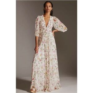 ML Monique Lhuillier Chiffon Floral Maxi Dress|